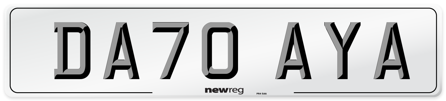 DA70 AYA Number Plate from New Reg